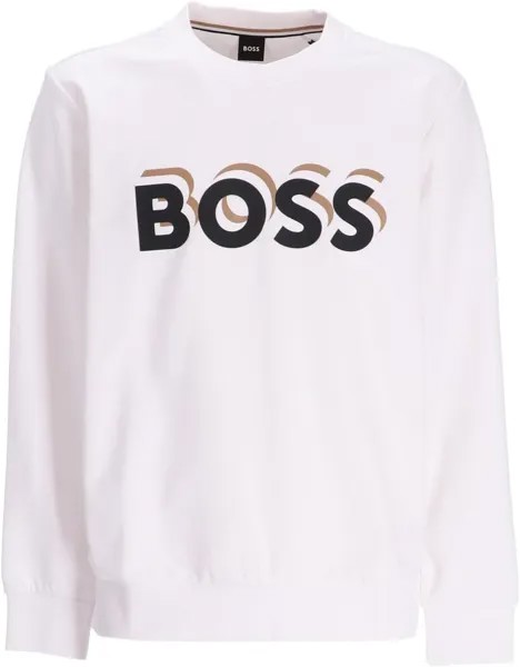 Мужская толстовка с круглым вырезом с логотипом Hugo Boss Soleri, белый