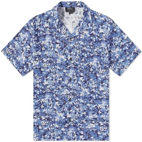 A.P.C. Рубашка Lloyd с камуфляжным цветочным принтом и коротким рукавом, синий