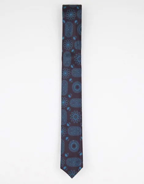 Бирюзовый узкий галстук с принтом черепа и пейсли Bolongaro Trevor-Черный цвет