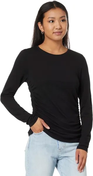 Футболка Lilla P Long Sleeve Shirred Side Crew Neck, черный