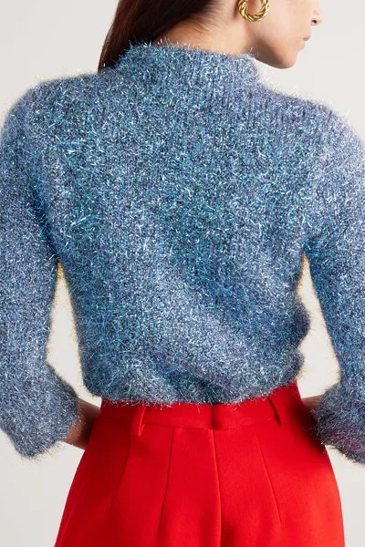 TORY BURCH Металлизированный вязаный свитер, синий