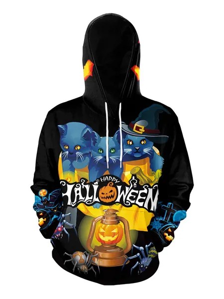 Milanoo Men Hoodies Hooded Long Sleeves Polyester Scary Sweatshirt