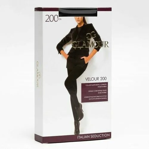 Колготки Glamour Velour, 200 den, размер 2, черный