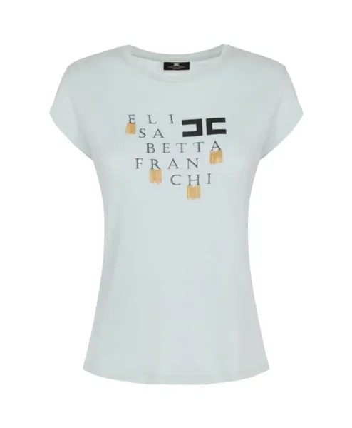 Шикарная водная футболка с бахромой Elisabetta Franchi, синий