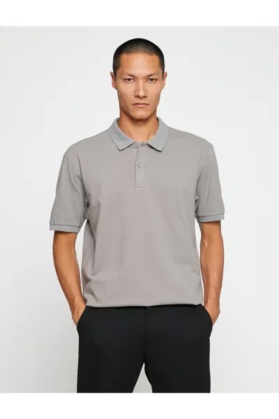 Базовая футболка узкого кроя с воротником-поло на пуговицах Koton, серый