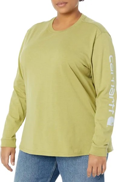 Плюс размер Свободная футболка с длинными рукавами и рисунком Carhartt, цвет Green Olive Heather