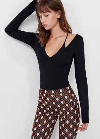 Stradivarius Боди С V-Образным Вырезом И Внутренним Топом На Бретелях Черный Xl