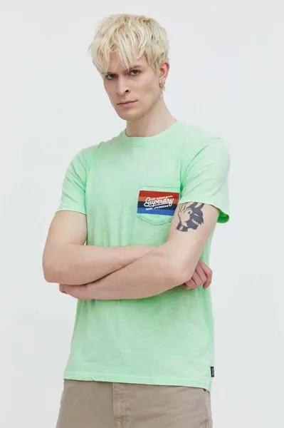 Хлопковая футболка Superdry, зеленый