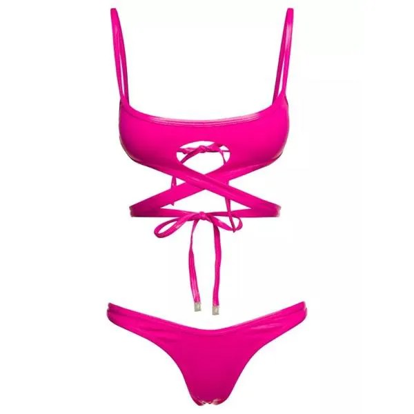 Купальник cut-out wraparound bikini set in fuchsia technical The Attico, розовый