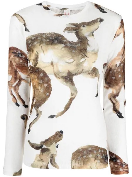 Yuhan wang deer-print jersey T-shirt