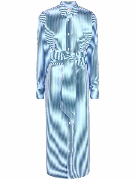 Plan C tie-waist striped midi shirt dress