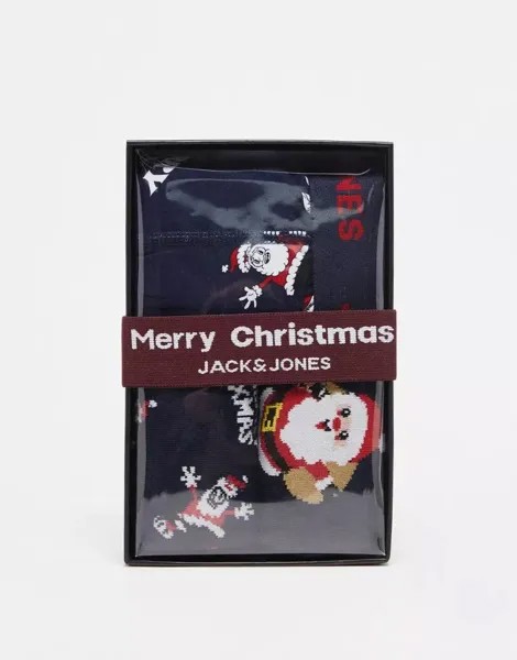 Темно-синие боксеры скинни и носки Jack & Jones Santa в подарочной упаковке