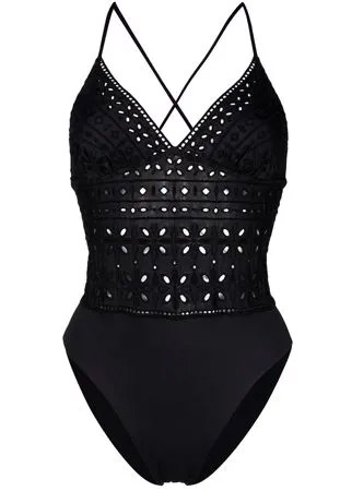 Ermanno Scervino купальник с вышивкой и перекрестными бретелями