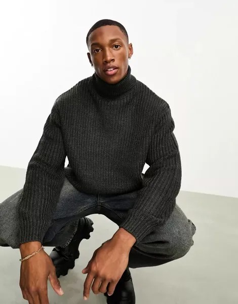 Серая трикотажная водолазка оверсайз с лакированным принтом ASOS