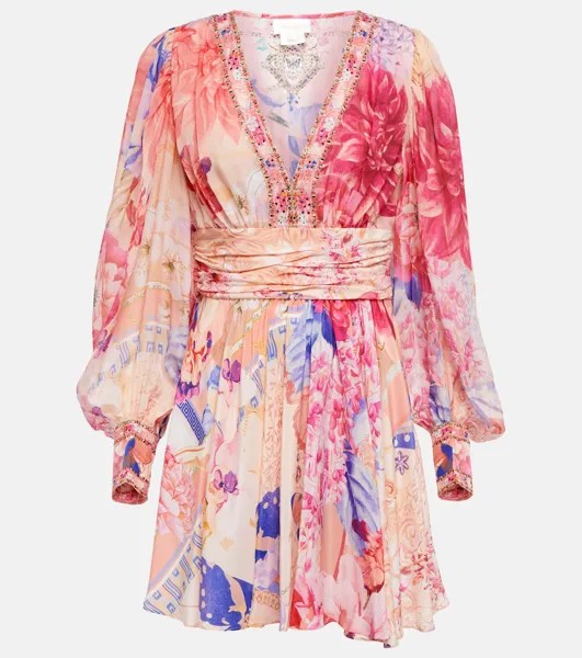 Шелковое мини-платье с цветочным принтом CAMILLA, разноцветный