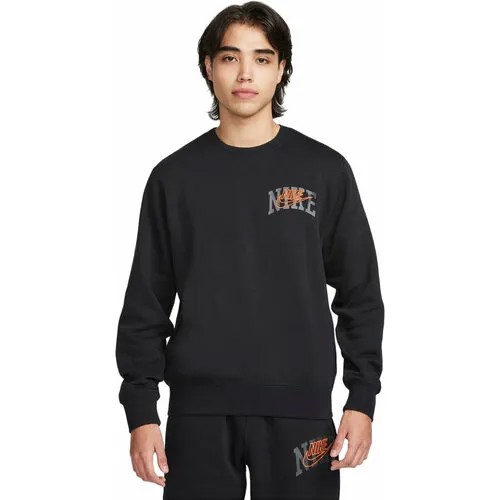 Свитшот спортивный NIKE Club Fleece Long-Sleeve Crew-Neck Sweatshirt, размер L, , чёрный