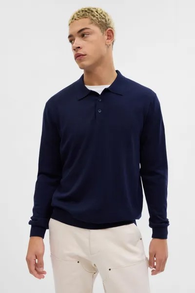 Рубашка-поло с длинными рукавами из шерсти мериноса Gap, синий