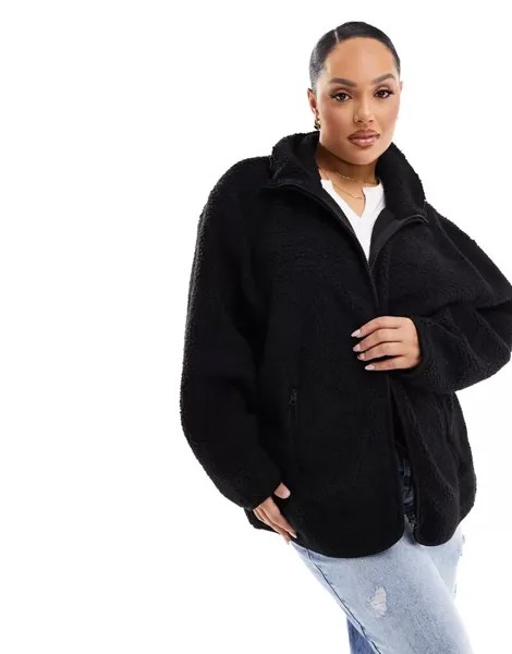 Черный флисовый свитшот на молнии в стиле Тедди ASOS DESIGN Curve