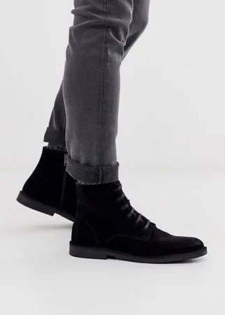 Черные кожаные ботинки на шнуровке Selected Homme-Черный