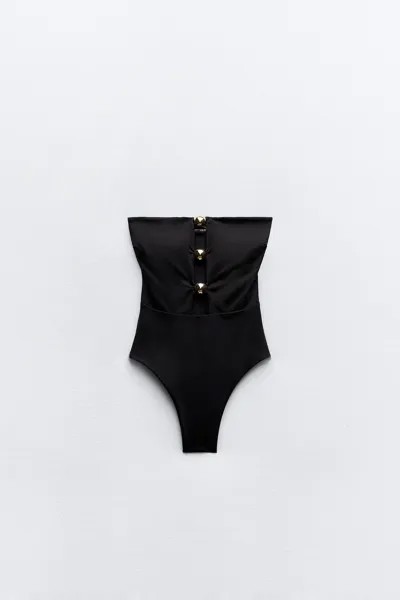 Купальник слитный Zara Bandeau With Metal, черный