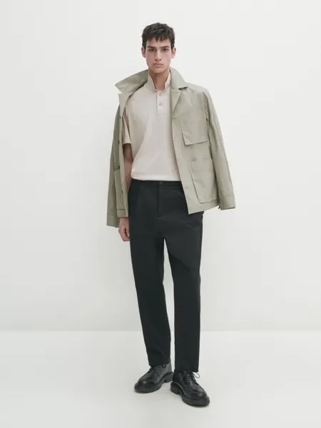 Свитер-поло из смесового хлопка с короткими рукавами Massimo Dutti, синий