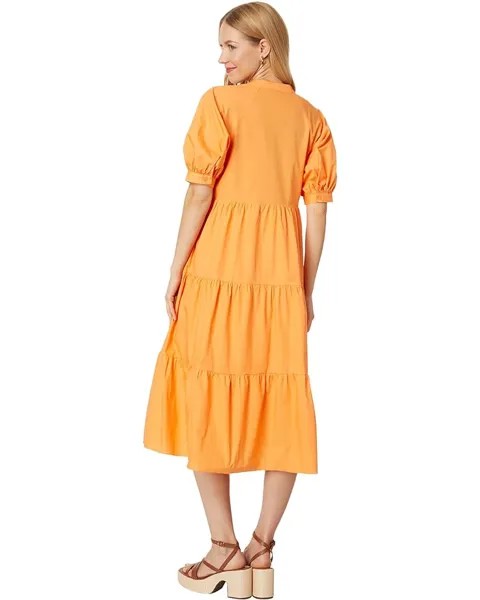 Платье English Factory Short Puff Sleeve Midi Dress, оранжевый
