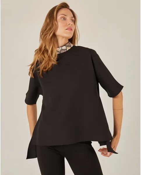 Женская блузка с высоким воротником и вышивкой Niza, черный