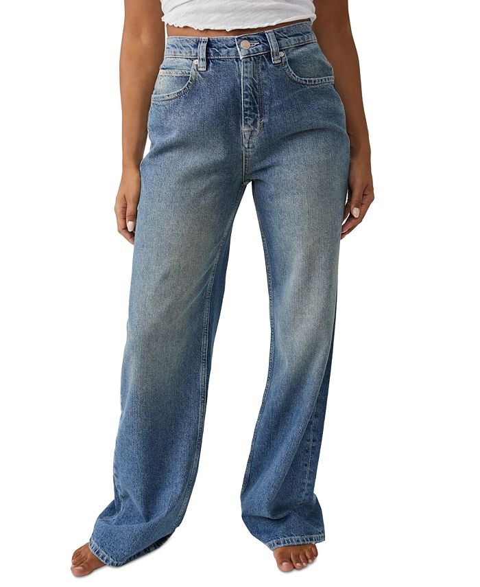 Женские хлопковые мешковатые джинсы с высокой посадкой Tinsley Free People, синий
