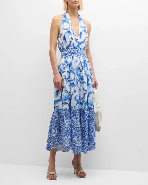 Платье макси Mollie с лямкой на шее Ramy Brook, цвет Spring Navy Positano
