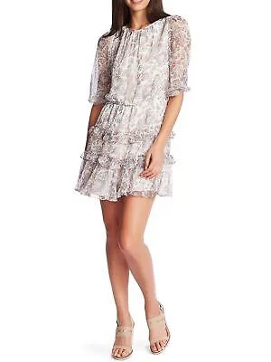1. Мини-коктейльное мини-платье STATE цвета слоновой кости с прозрачной накладкой и рукавами 3/4 с круглым вырезом 4