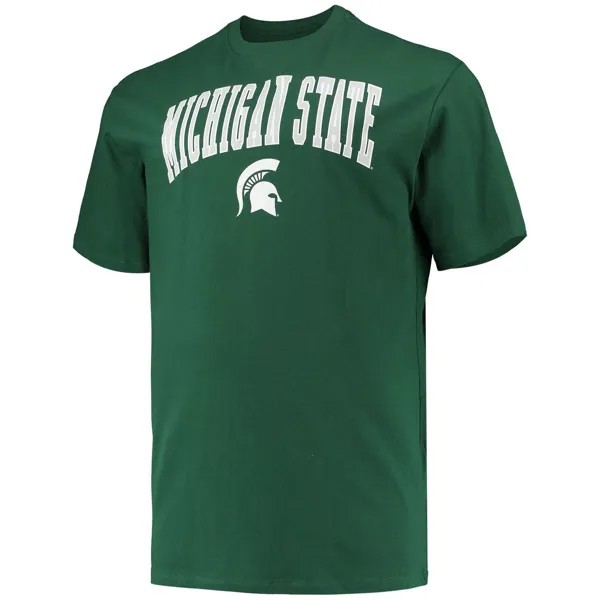 Мужская зеленая футболка с надписью Michigan State Spartans Big & Tall Arch Champion