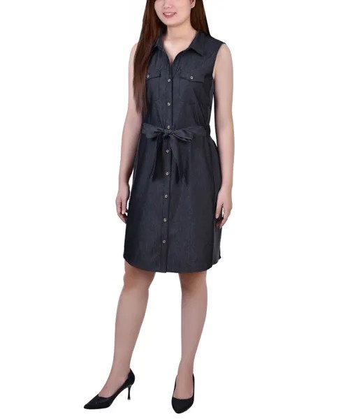 Миниатюрное джинсовое платье без рукавов с поясом NY Collection, черный