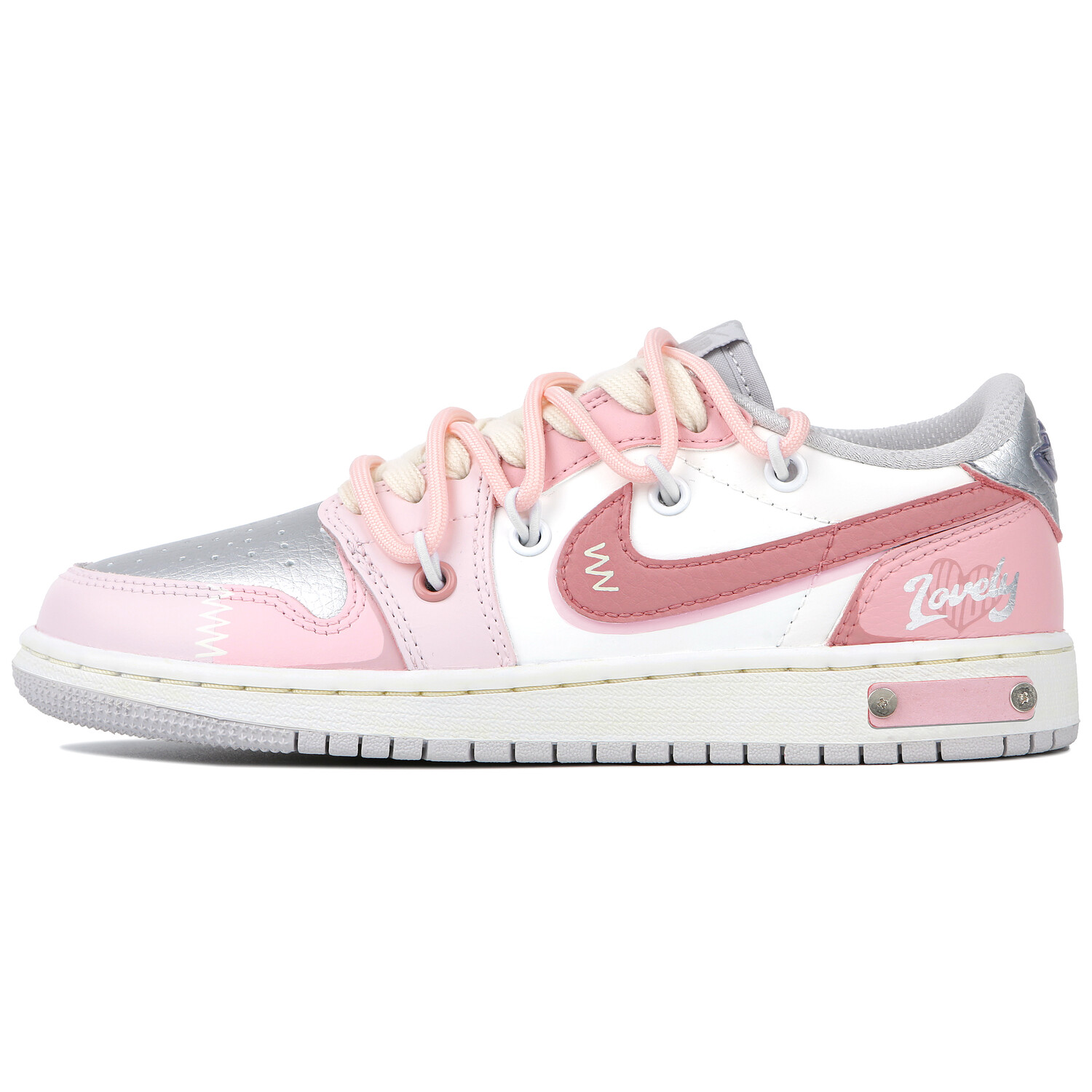 Кроссовки Air Jordan 1 Vintage Basketball Shoes Women's Low-top White/pink/silver, серебряный
