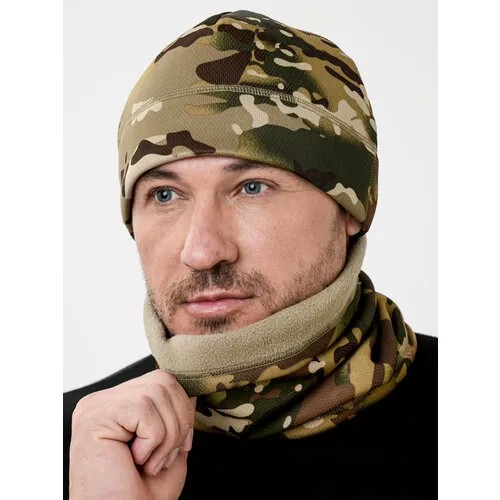 Комплект Golden Dragon Комплект шапка шарф зимний тактический теплый на флисе, 1 предмета, размер Универсальный, коричневый, зеленый