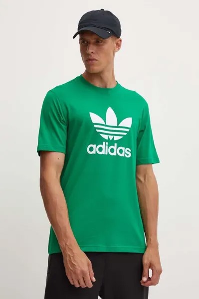 Хлопковая футболка с изображением трилистника adidas Originals, зеленый