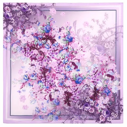 Платок Павловопосадская платочная мануфактура,89х89 см, бежевый, фиолетовый