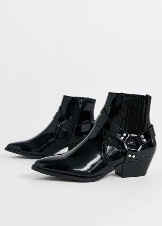 Черные ботинки с отделкой в стиле вестерн River Island-Черный