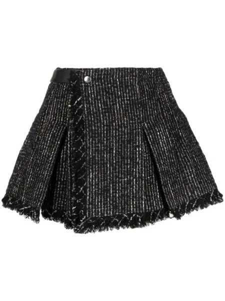 Sacai твидовые шорты с завышенной талией, черный