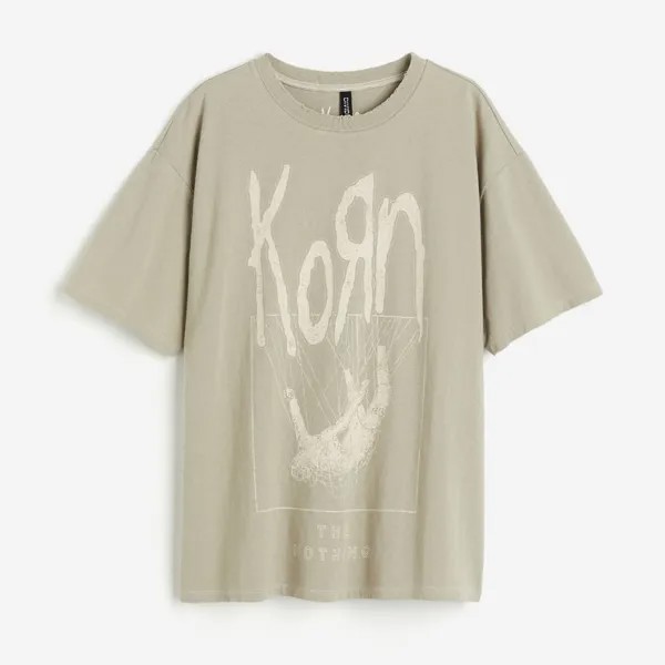 Футболка H&M Oversized Printed Korn, светло-зеленый