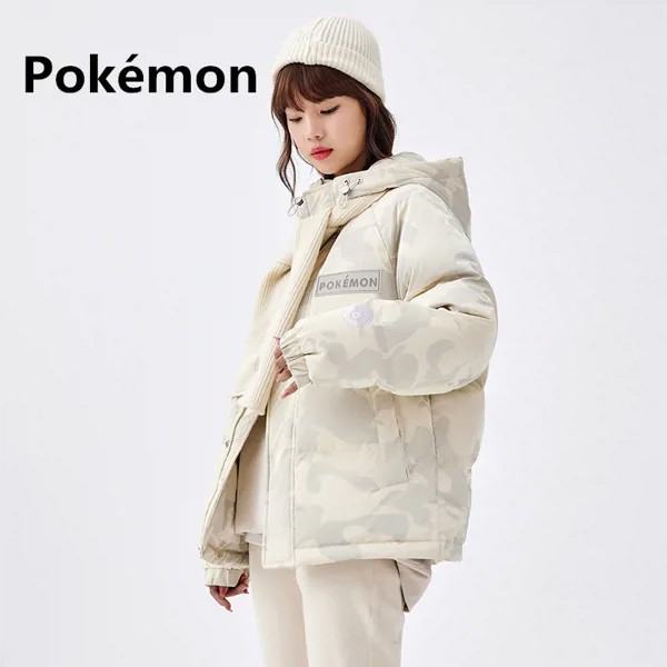 Оригинальный Пикачу пуховик с мультяшным покемоном осень/зима мужские/женские камуфляжные утепленные теплые пальто с капюшоном
