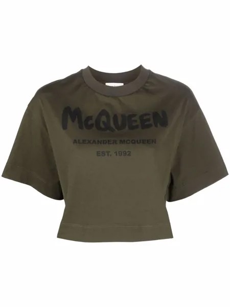 Alexander McQueen grafitti-logo cropped T-shirt