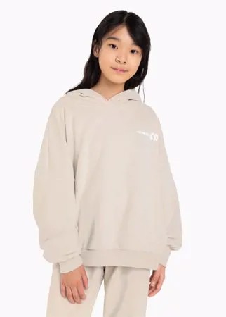Бежевое худи oversize с надписью для девочки Gloria Jeans