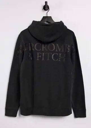 Худи черного цвета с фотореалистичным принтом логотипа на спине Abercrombie & Fitch-Черный