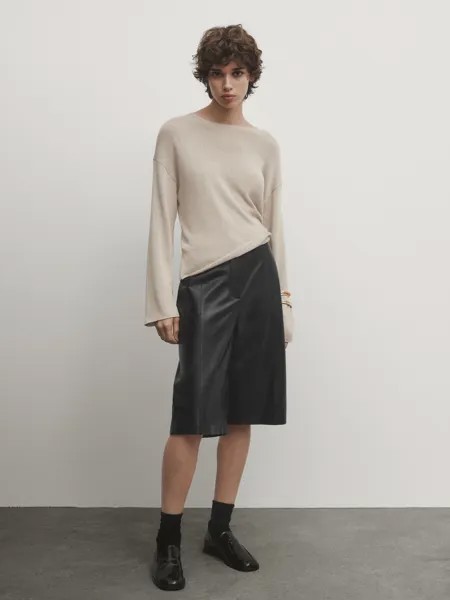 Свитер Massimo Dutti Cropped Crew Neck Knit Cape, кремовый