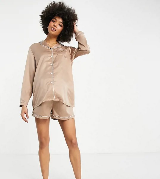 Атласные пижамные шорты цвета мокко Loungeable – Выбирай и комбинируй-Коричневый цвет