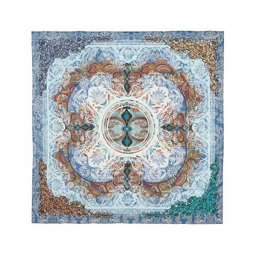 Платок Павловопосадская платочная мануфактура,70х70 см, голубой, коричневый