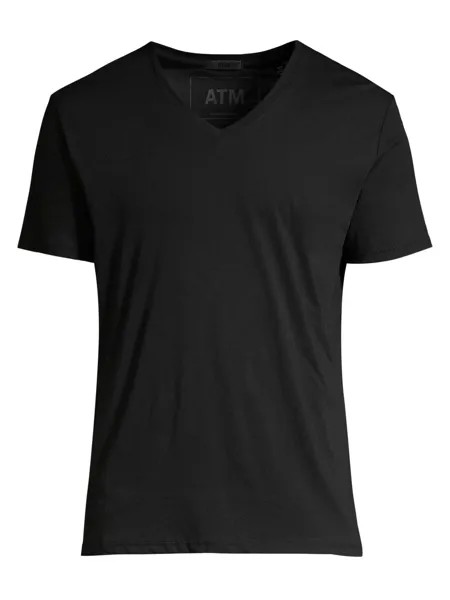 Хлопковая футболка Slim Fit с v-образным вырезом ATM Anthony Thomas Melillo, черный