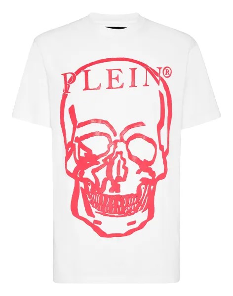 Футболка из джерси с круглым вырезом SS Skull and Plein Philipp Plein, цвет White+Fuchsia