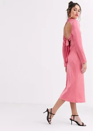 Розовое атласное платье миди с квадратным вырезом C/Meo-Розовый цвет