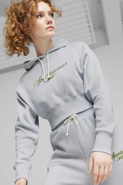 Короткое худи Classics+ с вышивкой Puma, серый